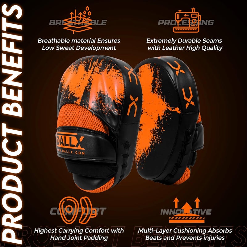 DALLX Sports Punch Mitts Target Focus Pads Hook and Jab Curved for MMA Training Martial Arts Karate Kickboxing Muay Thai with Adjustable Straps Ventilated - Image 2